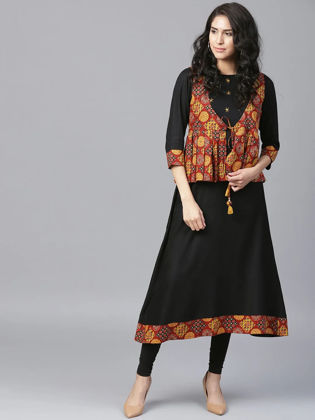 Women Black & Brown A-Line Kurta