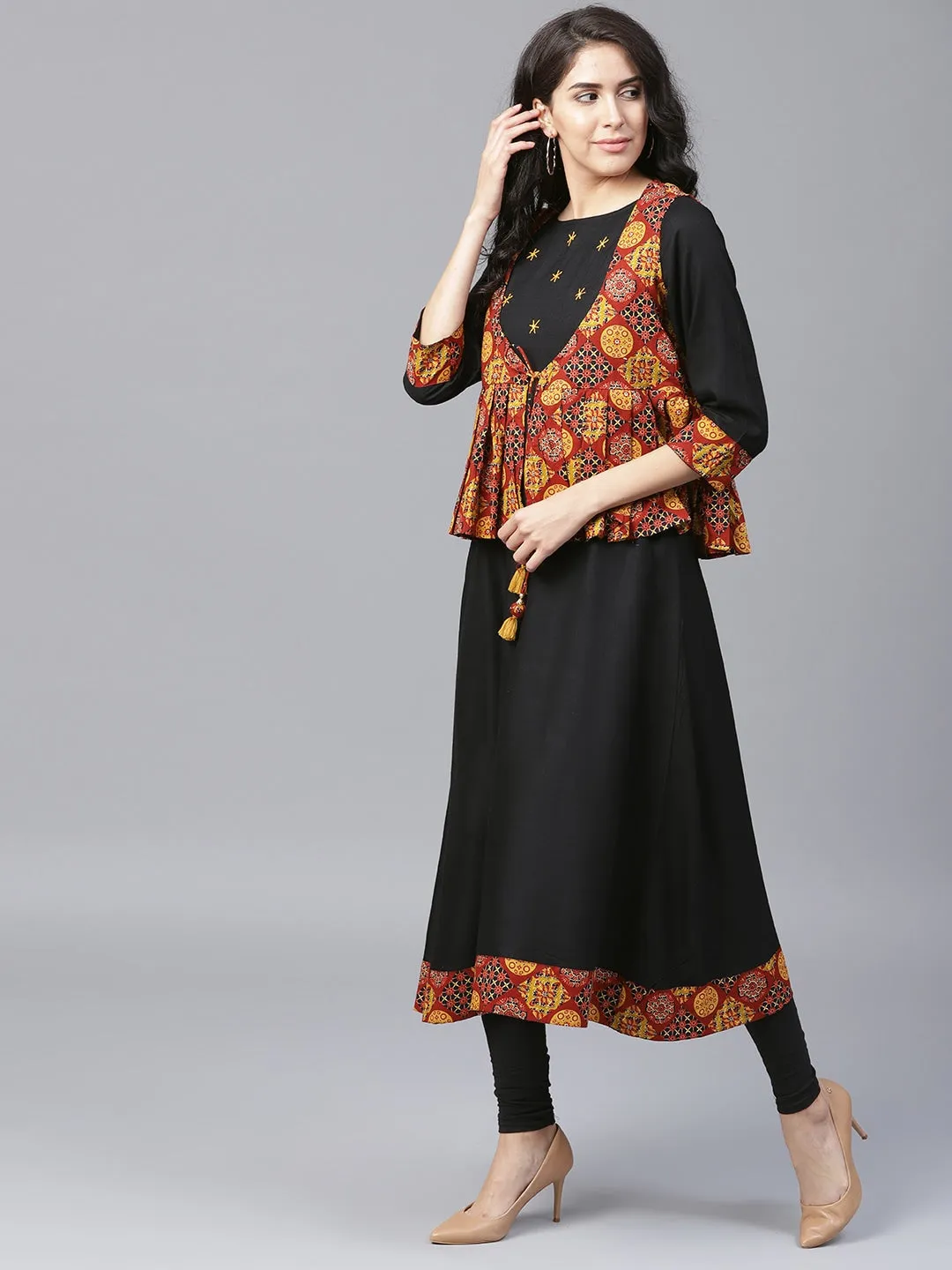 Women Black & Brown A-Line Kurta