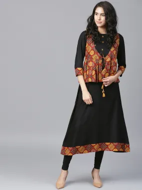 Women Black & Brown A-Line Kurta