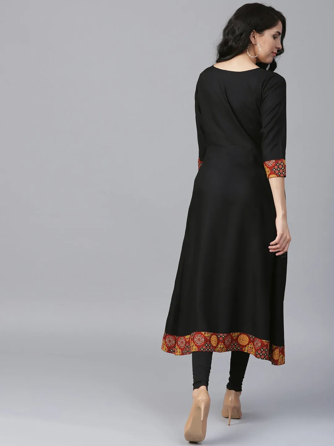 Women Black & Brown A-Line Kurta