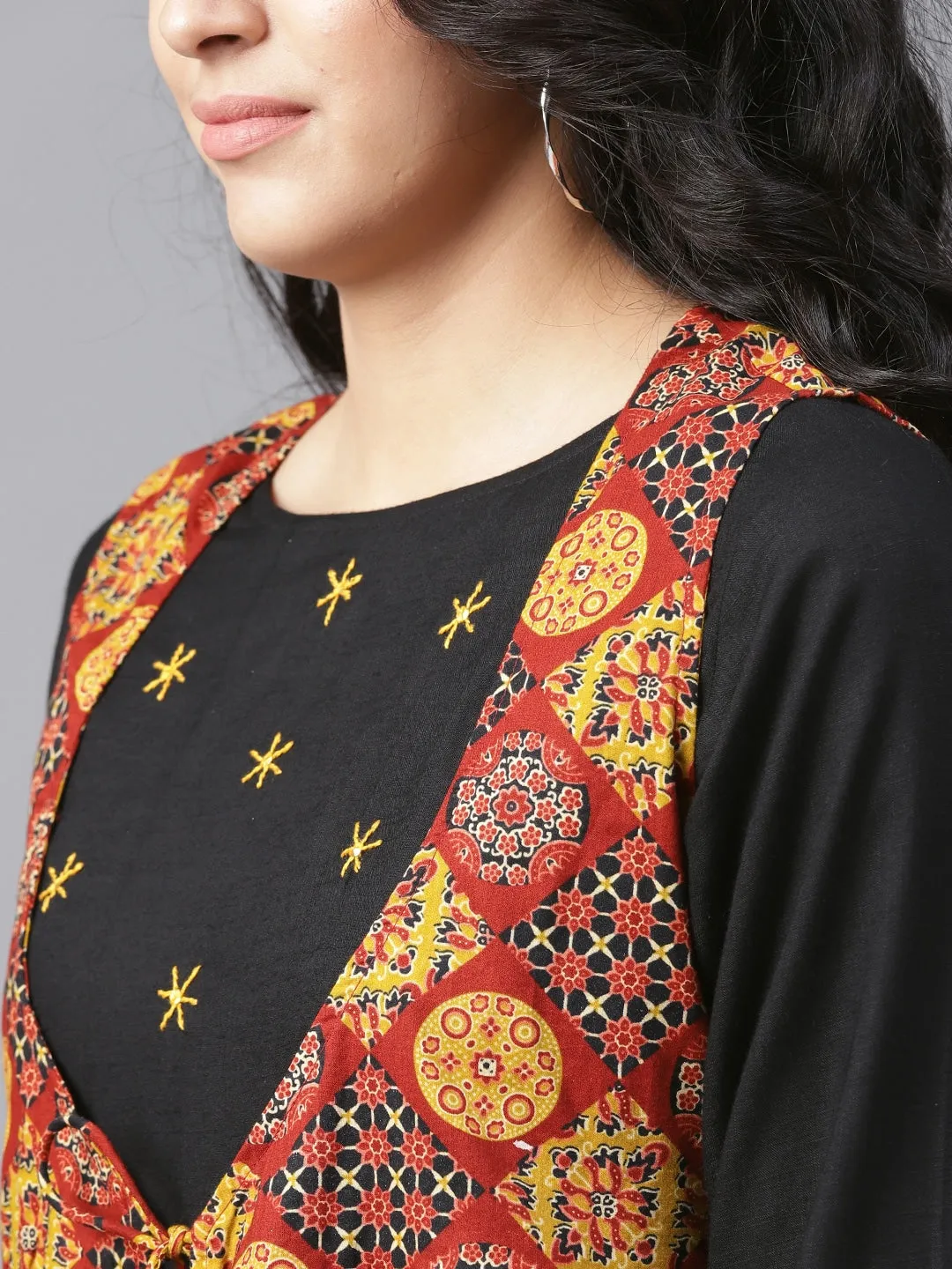 Women Black & Brown A-Line Kurta