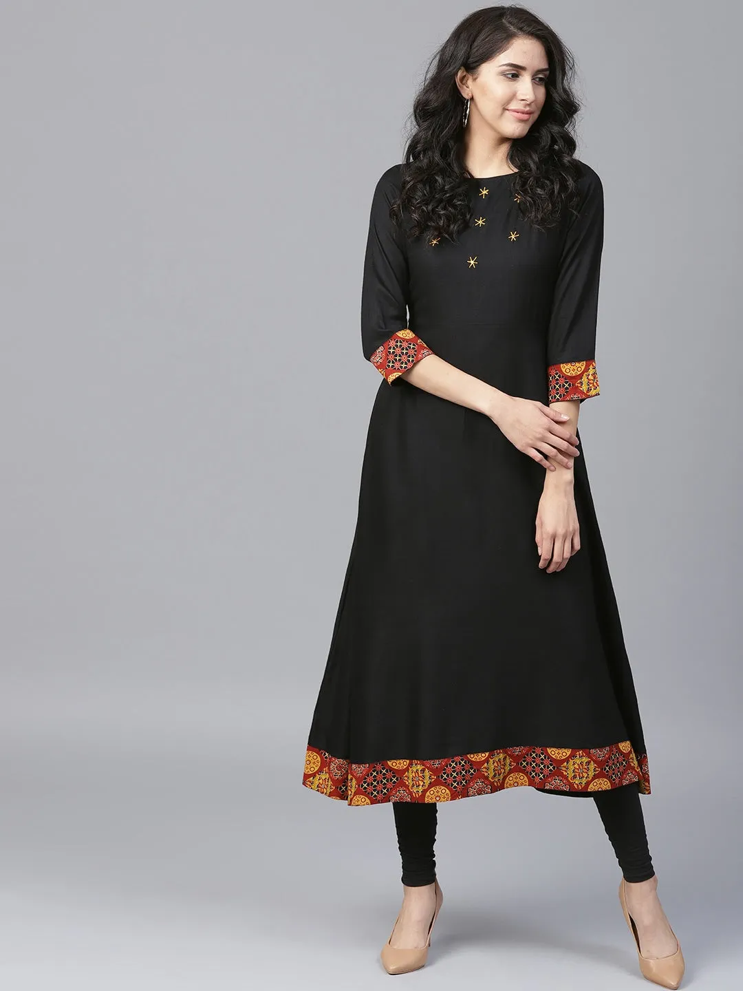 Women Black & Brown A-Line Kurta