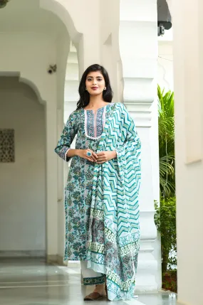 Women Blue Handblock Printed Dupatta Set