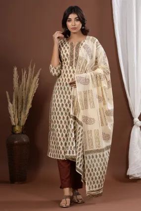 Women Brown Printed Dupatta Set