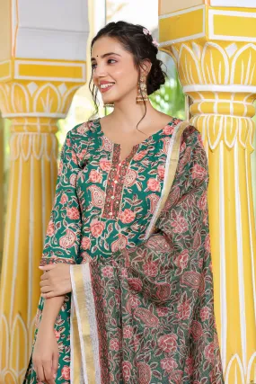 Women Green Printed Dupatta Set