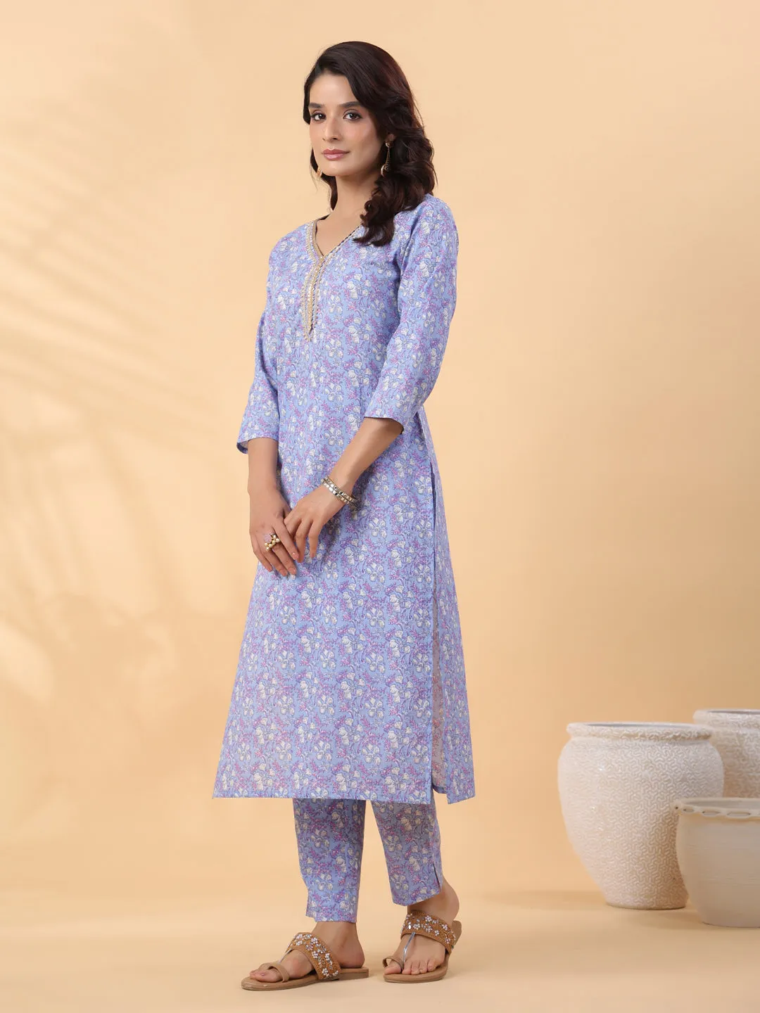 Women Ice Blue Cambric Kurta Set