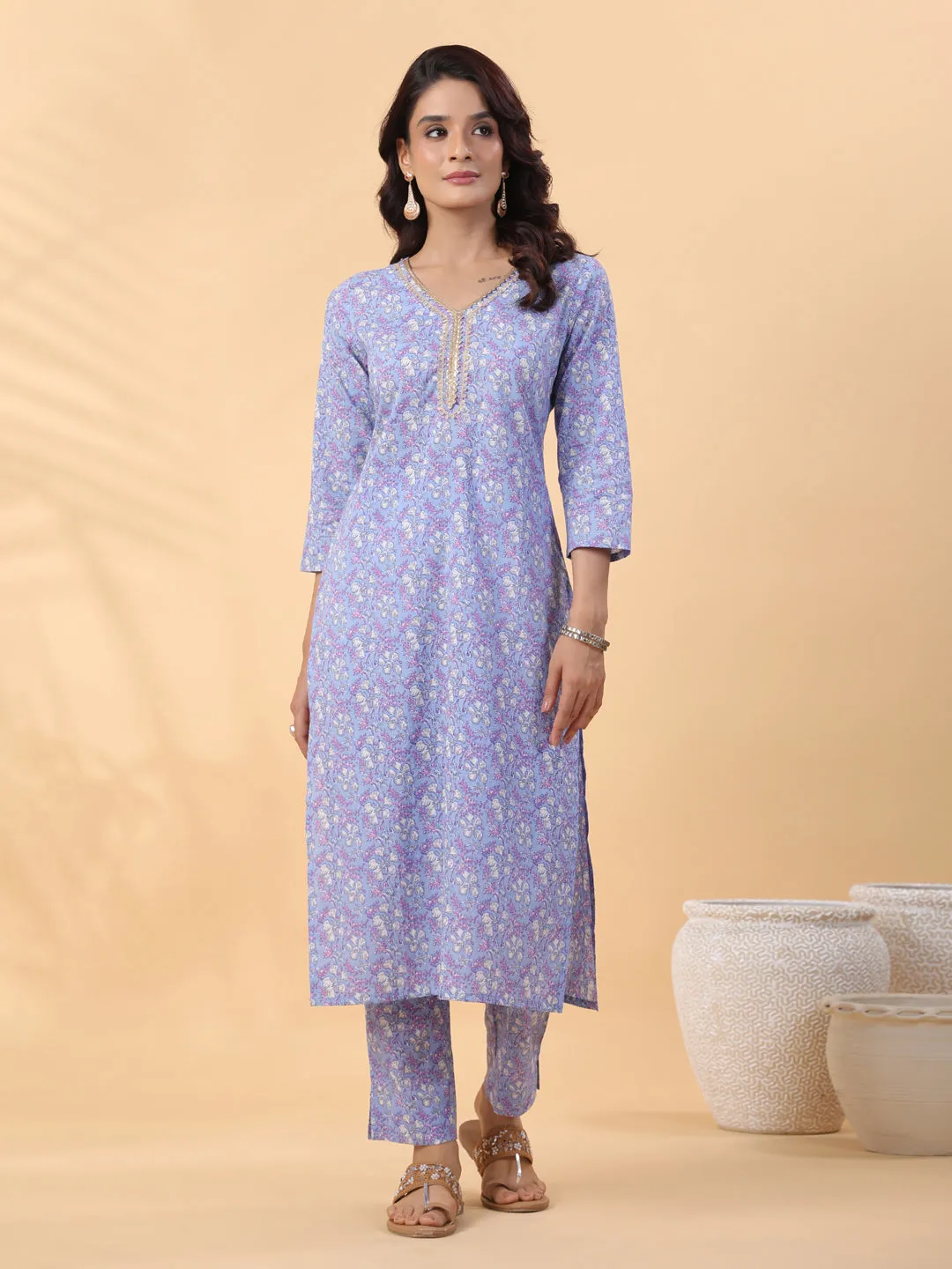 Women Ice Blue Cambric Kurta Set