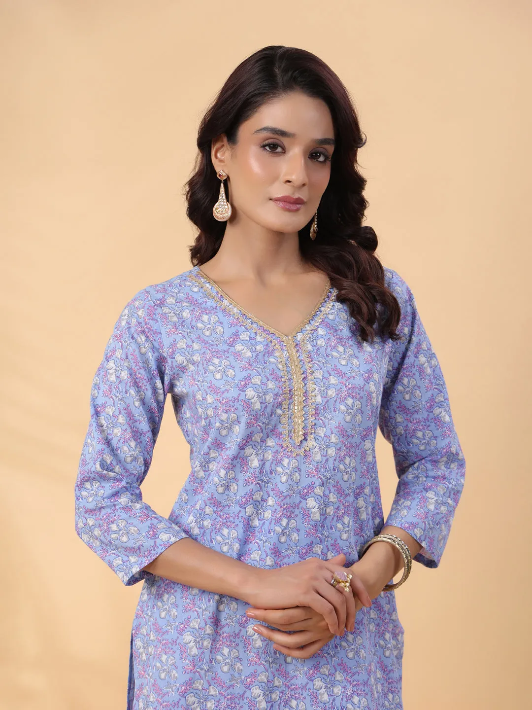 Women Ice Blue Cambric Kurta Set