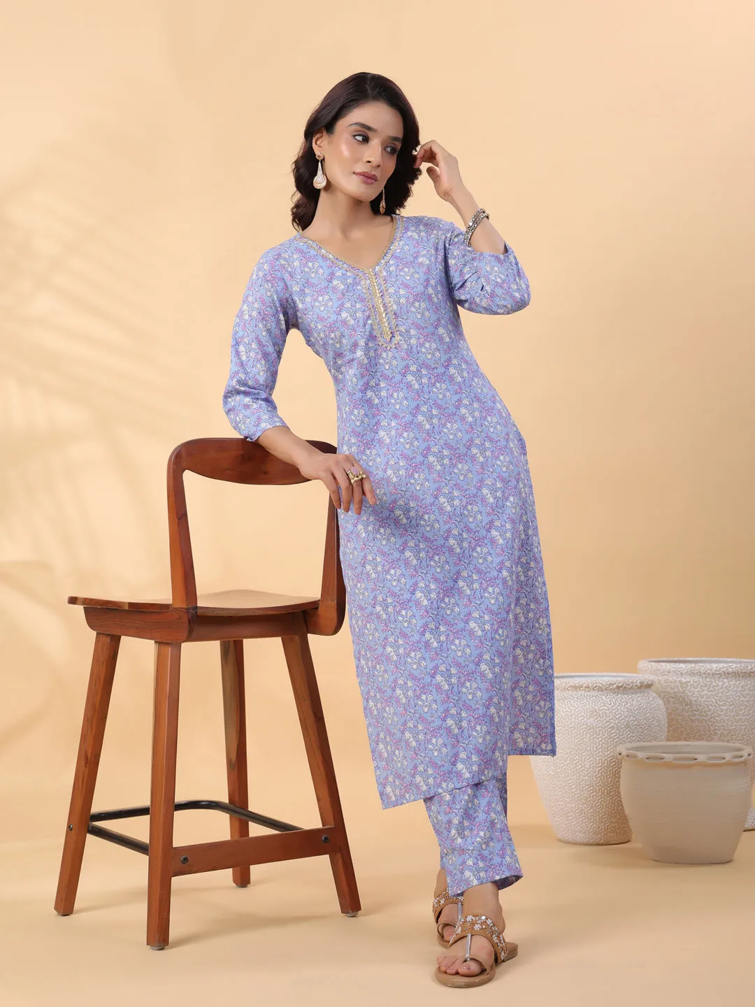Women Ice Blue Cambric Kurta Set
