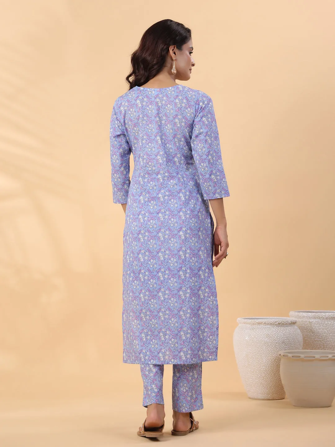 Women Ice Blue Cambric Kurta Set