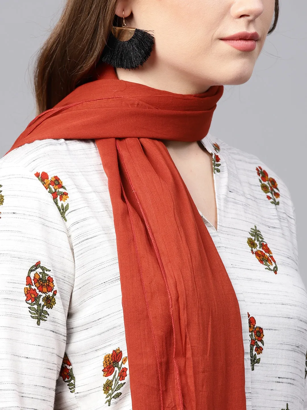 Women Off-White & Rust Printed Dupatta Set