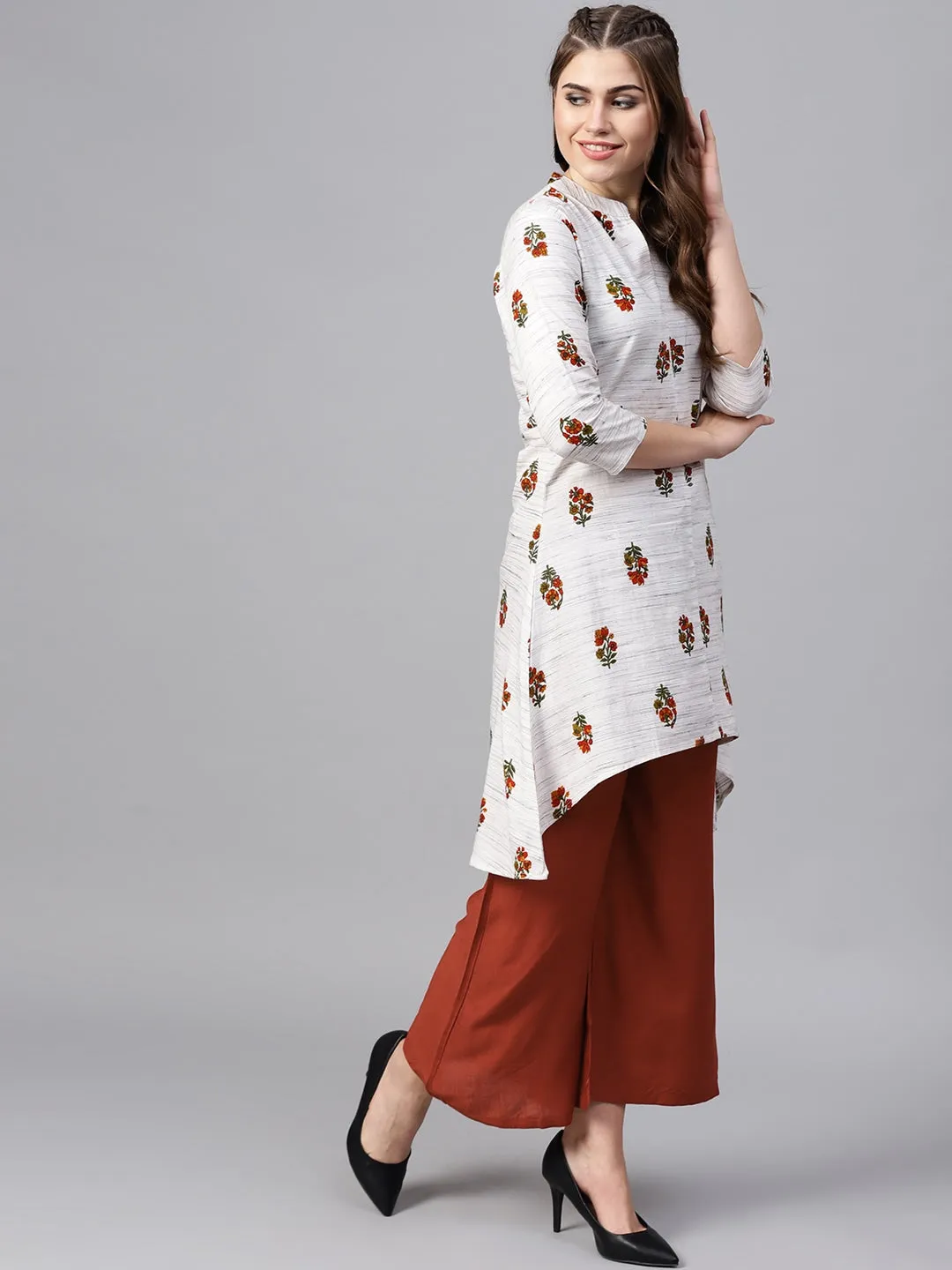Women Off-White & Rust Printed Dupatta Set