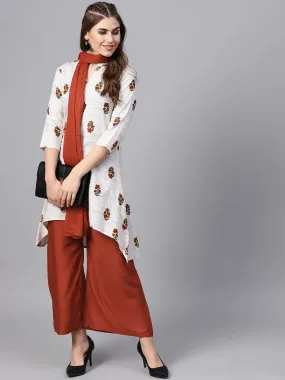 Women Off-White & Rust Printed Dupatta Set