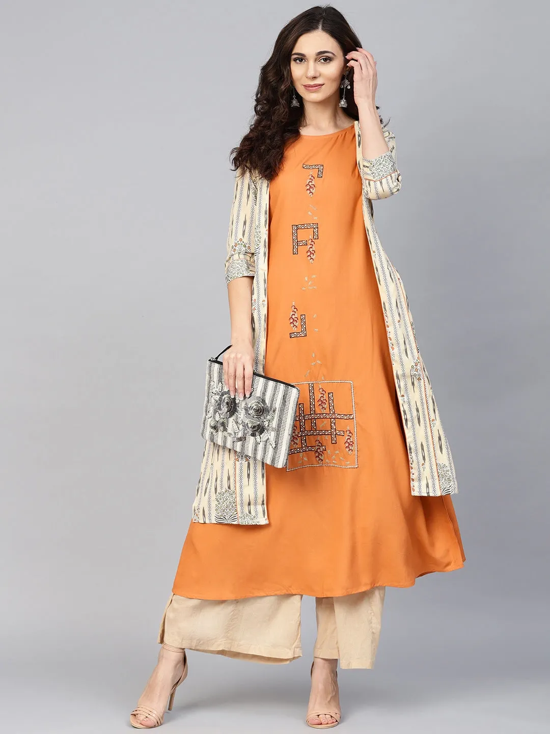 Women Orange A-Line Kurta