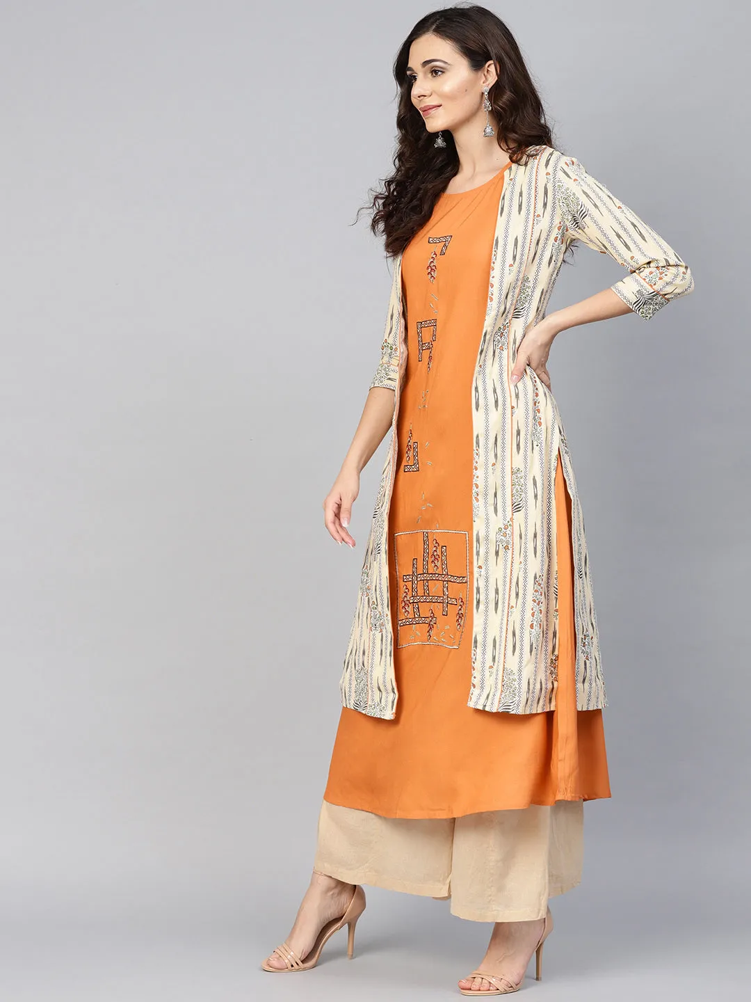 Women Orange A-Line Kurta