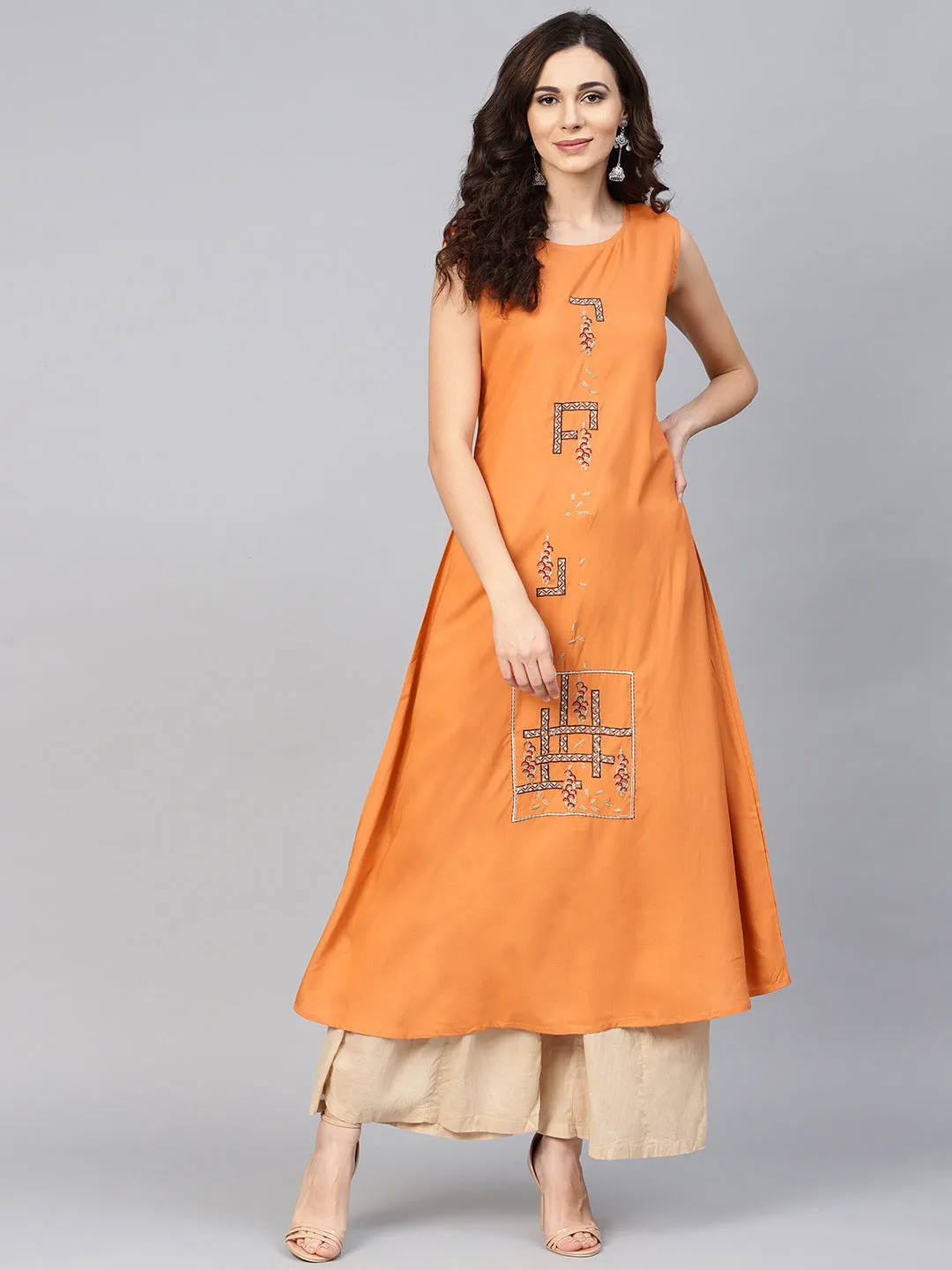 Women Orange A-Line Kurta