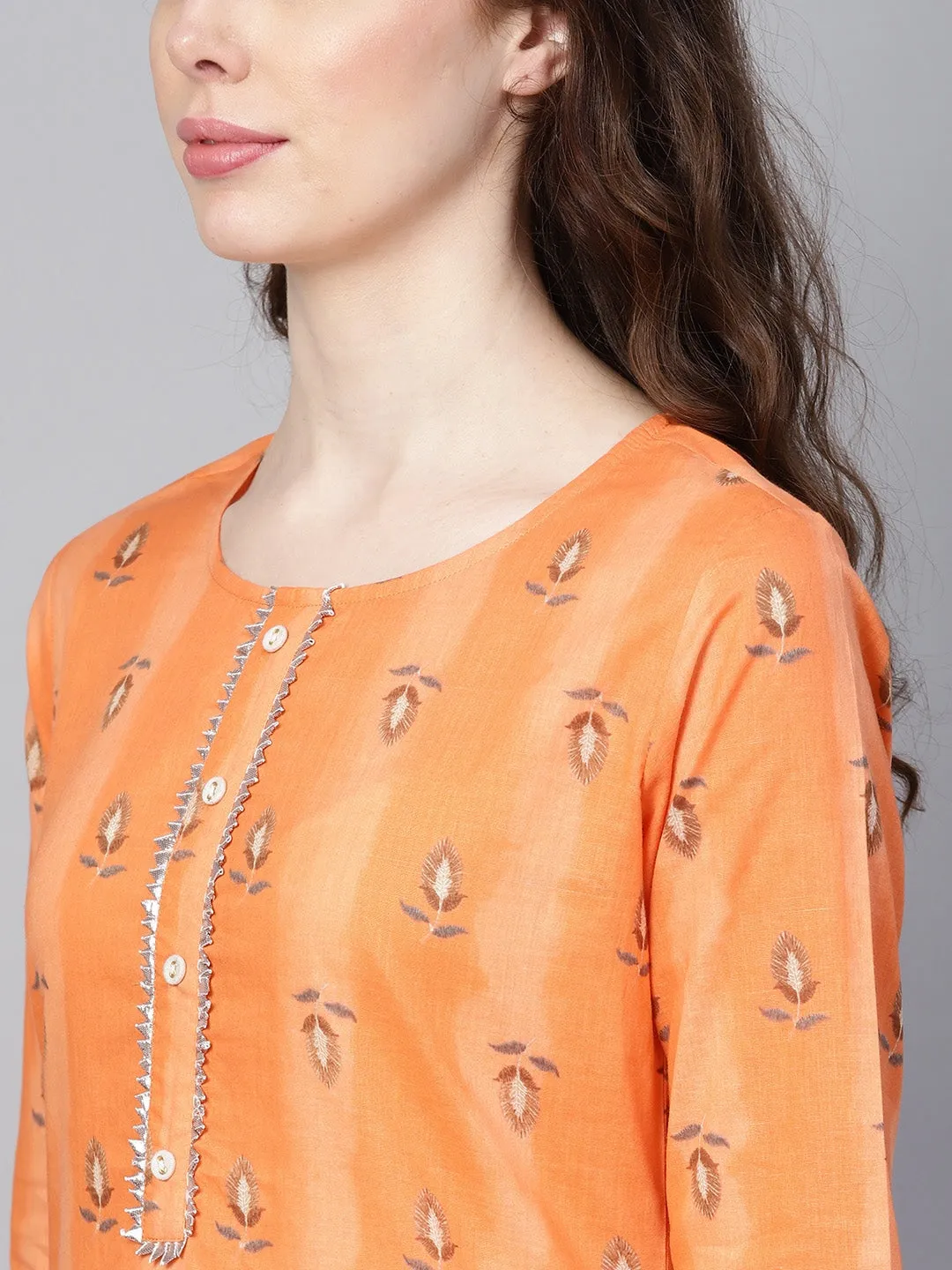 Women Orange & Cream Printed Kurta Set