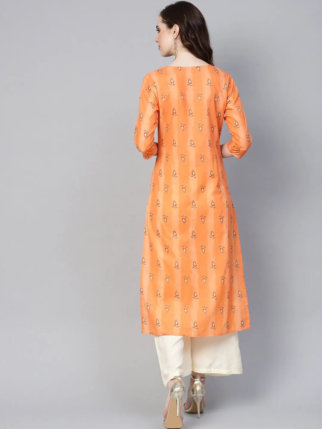Women Orange & Cream Printed Kurta Set
