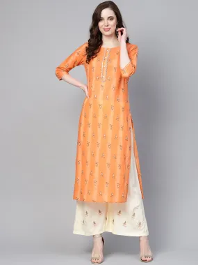 Women Orange & Cream Printed Kurta Set