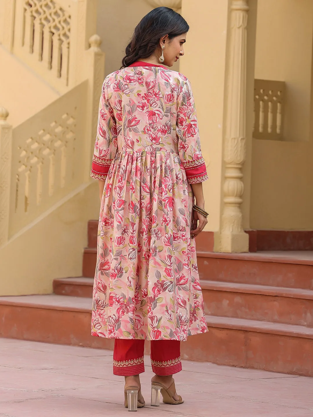 Women Woman Pink Embroidered shrug Crop top co ord set