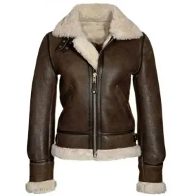 Women's Aviator Shearling B3 Brown Bomber Jacket - Stylish & Warm