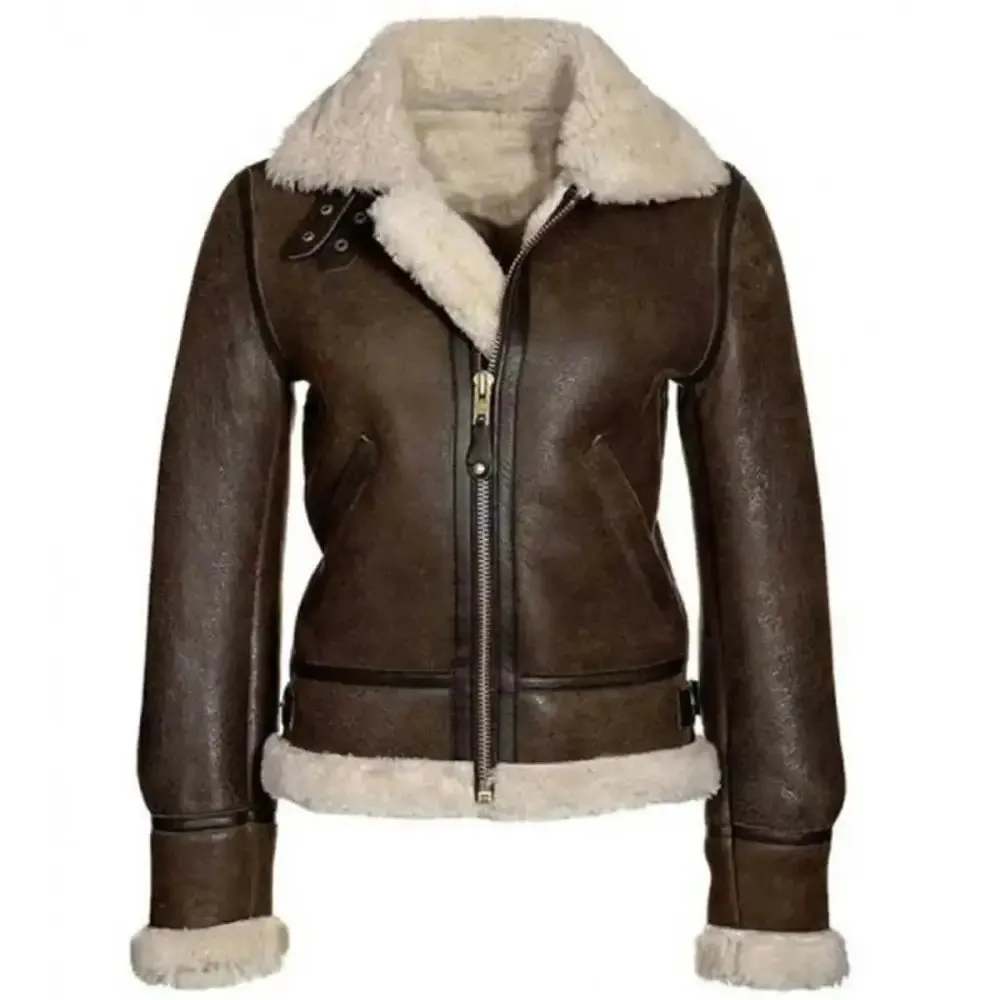 Women's Aviator Shearling B3 Brown Bomber Jacket - Stylish & Warm