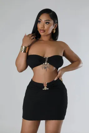 Women's Plush Pattern Fitted Black Mini Skirt Set