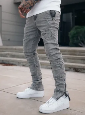 Wrinkled Track Jeans in Grey