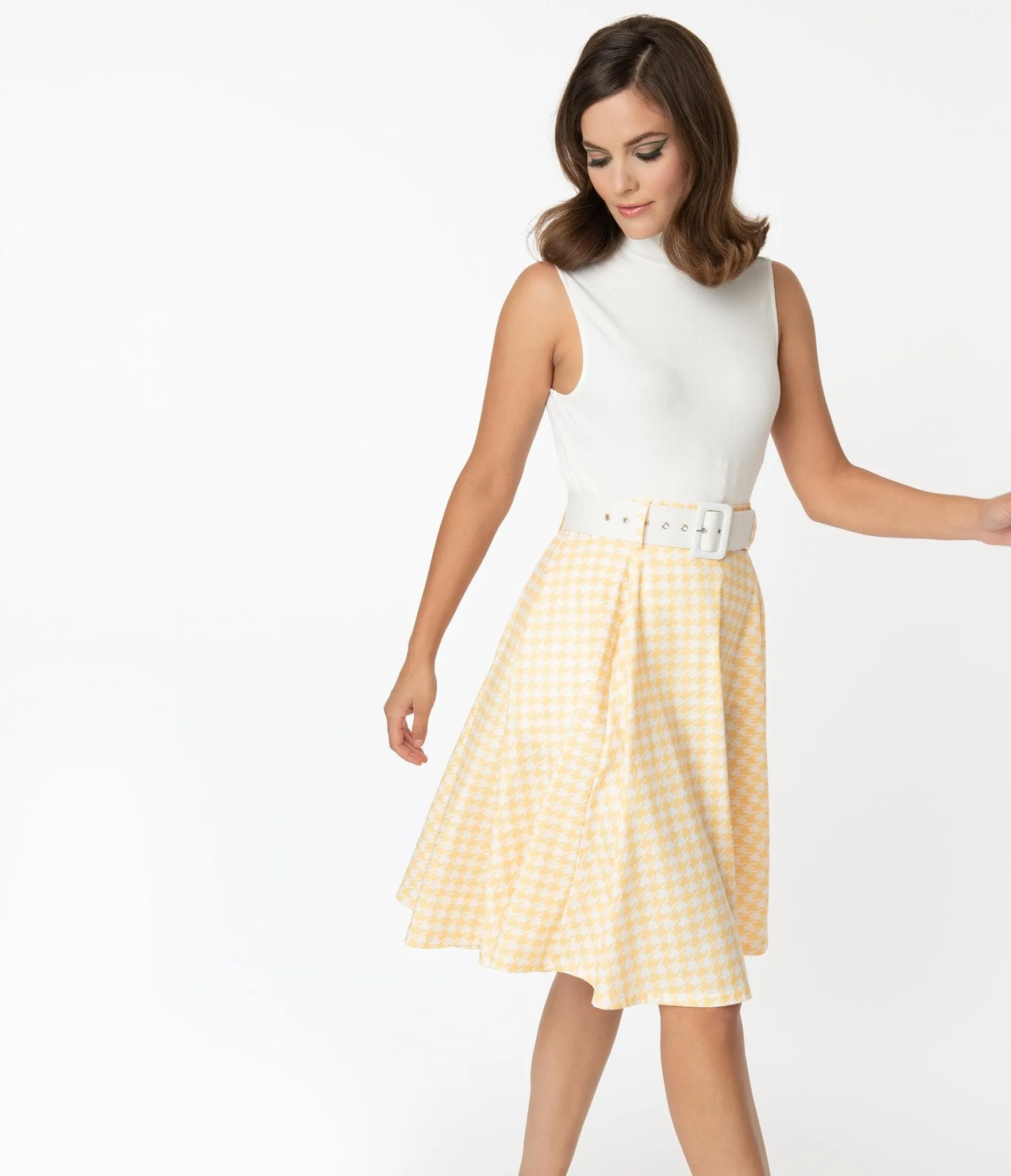 Yellow Houndstooth Chorus Girl Swing Skirt