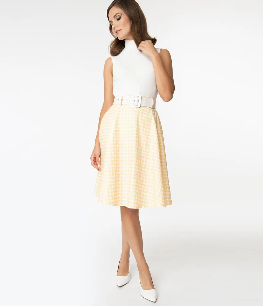 Yellow Houndstooth Chorus Girl Swing Skirt