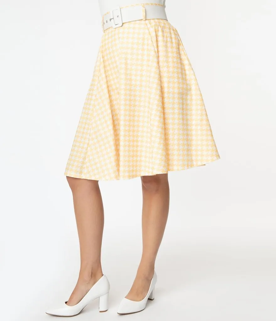 Yellow Houndstooth Chorus Girl Swing Skirt